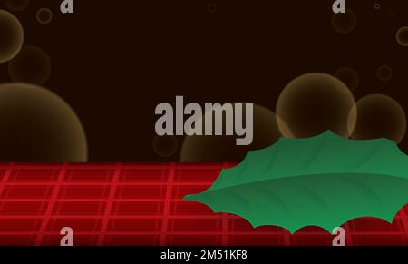 Banner template for Christmas with square tablecloth and holly leaf in a night view with glowing bokeh effect. Stock Vector