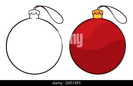 View of simple red Xmas tree balls in outlines and cartoon style, ready for the December holidays. Stock Vector