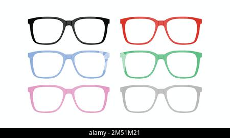 Different Color Glasses Frames. Vector isolated set of glasses icons Stock Vector