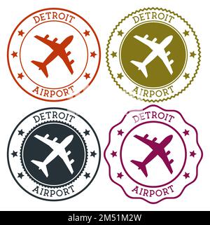 Detroit Airport. Detroit airport logo. Flat stamps in material color palette. Vector illustration. Stock Vector