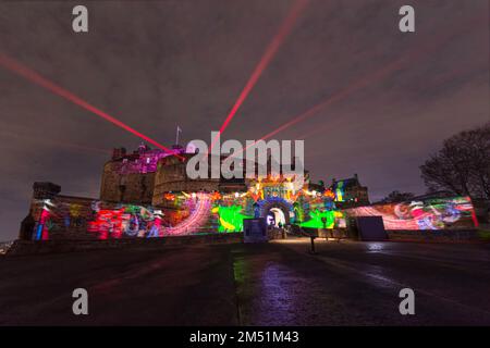 Edinburgh Castle of Light. Fantastic light and laser display. Stock Photo