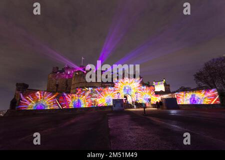 Edinburgh Castle of Light. Fantastic light and laser display. Stock Photo