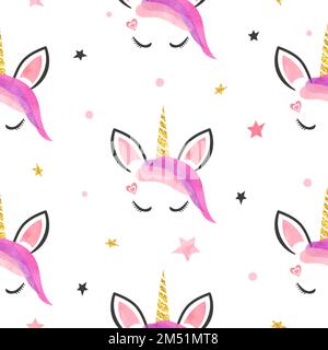 Seamless cute unicorns pattern. Vector illustration for girls design Stock Vector