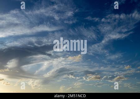 Fuzzy soft dawn clouds. Pastel colors in the sky. Sky replacement tool. Stock Photo