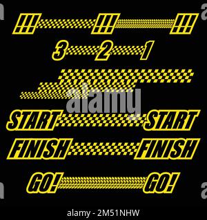 Sport flags black start lines set Stock Vector