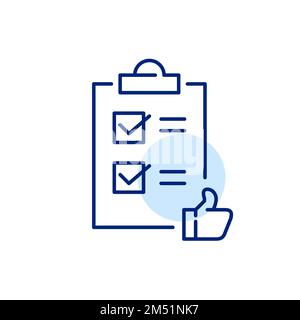 Checklist with thumbs up. Pixel perfect, editable stroke line icon Stock Vector