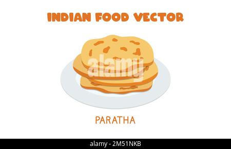 Indian Paratha - Indian flatbread Paratha flat vector illustration isolated on white background. Paratha clipart cartoon. Asian food. Indian cuisine Stock Vector