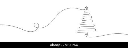 Christmas tree one line drawing isolated on white background Stock Vector