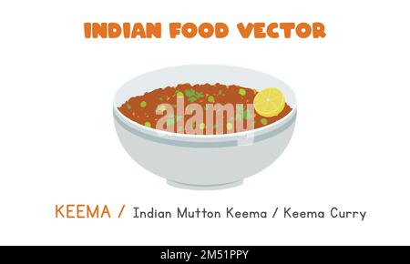 Indian Keema flat vector illustration isolated on white background clipart cartoon. Asian food. Indian cuisine. Indian food Stock Vector