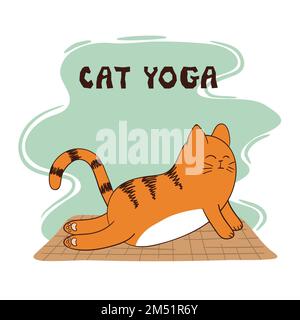 Cartoon funny yoga cat vector illustration, Yoga for kids. Stock Vector