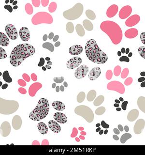 Seamless cats paws pattern with leopard print for kids design. Stock Vector