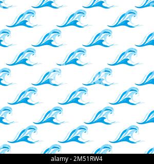 Seamless pattern with abstract hand drawn sea waves. Watercolor ocean background. Stock Vector