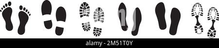 A vector of different footprints of a human on a white background Stock Vector