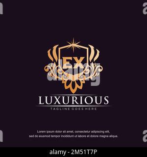 EX initial letter luxury ornament gold monogram logo template vector. Stock Vector