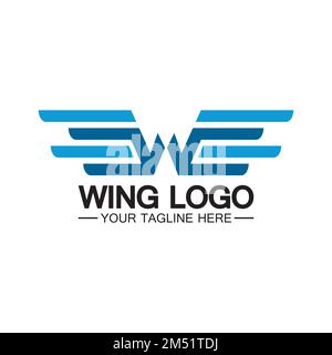 W letter for wings logo design, combination w letter and wings Stock Vector