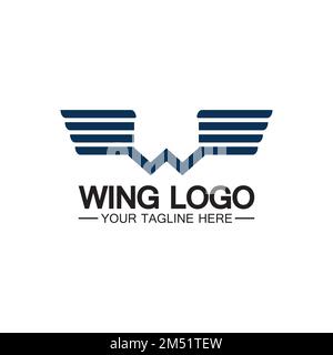 W letter for wings logo design, combination w letter and wings Stock Vector