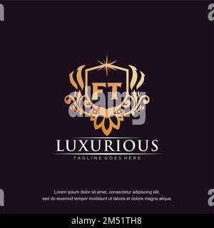 FT initial letter luxury ornament gold monogram logo template vector. Stock Vector
