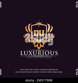 DU initial letter luxury ornament gold monogram logo template vector. Stock Vector