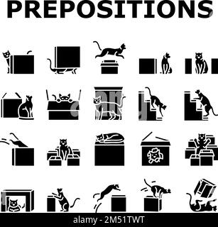 preposition english language icons set vector Stock Vector