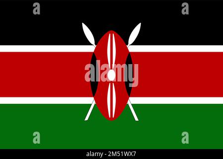 Kenya official flag, correct colors and proportions. National Kenyan flag. Vector illustration Stock Vector