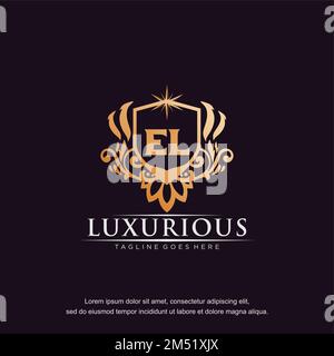 EL initial letter luxury ornament gold monogram logo template vector. Stock Vector