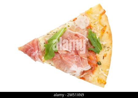 Ham pizza slice prosciutto from above isolated on a white background Stock Photo