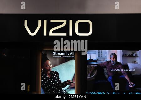 Honolulu, HI -  December 23, 2022: close up of VIZIO brand smart television displayed at electronics store Stock Photo