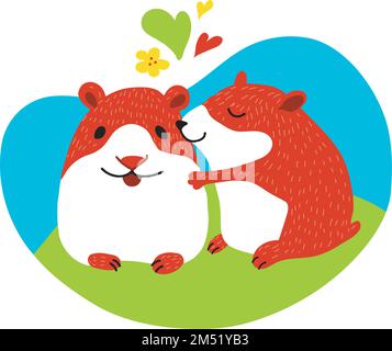 Kissing Cute Little hamster.Valentines Day Card Stock Vector