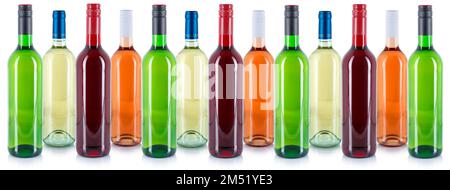 Wine bottles collection in a row alcohol drink banner white Stock Photo