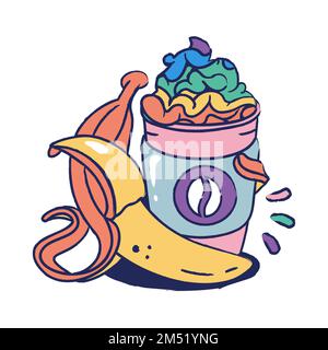 hand drawn coffee and banana in vector  Stock Vector