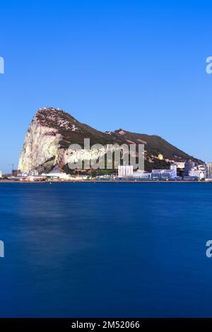 Gibraltar The Rock Mediterranean Sea portrait format twilight blue hour overview travelling Stock Photo