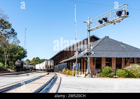 Carrollton, Georgia, USA-Oct. 20, 2022: The Carrollton Train Depot was build circa 1888 and played a key role in the development of the area's textile Stock Photo