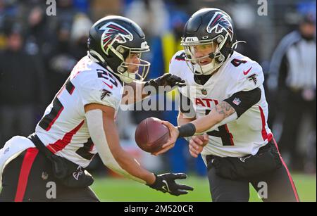 Atlanta Falcons quarterback Desmond Ridder (4) passes the ball during the  first half of an NFL football game against the New York Jets, Monday, Aug.  22, 2022, in East Rutherford, N.J. (AP