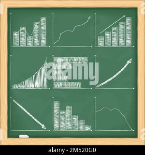 Set of different graphs on blackboard, vector eps10 illustration Stock Vector