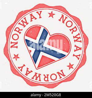 Norway heart flag logo. Country name text around Norway flag in the shape of a heart. Attractive vector illustration. Stock Vector