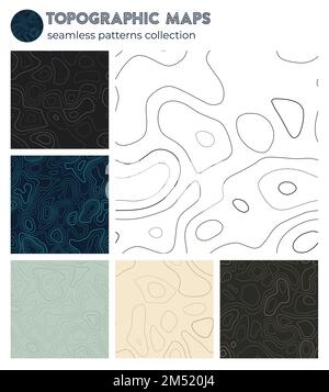 Topographic maps. Authentic isoline patterns, seamless design. Neat tileable background. Vector illustration. Stock Vector