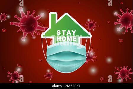 Stay home.Eco Environment stay safe with home icon against virus.Protective mask concept of quarantine and stay home. COVID-19 Awareness.Space for you Stock Vector
