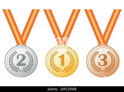 medals - gold, silver and bronze medal, vector illustration on white background Stock Vector