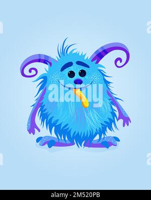 Vector illustration with cute blue cartoon Monster Stock Vector