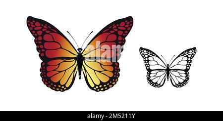 Funny colorful butterfly. Color flat vector set of detailed butterflies. Cute characters. Card, postcards for kids. Silhouette icon Stock Vector