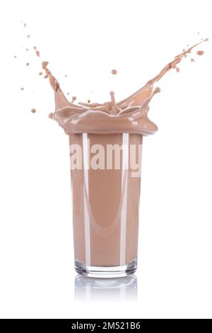 Chocolate drink milk splash splashing glass isolated on a white background Stock Photo