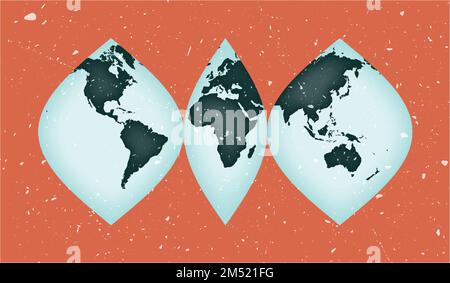 World Map Poster. Interrupted sinusoidal projection. Vintage World shape with grunge texture. Creative vector illustration. Stock Vector