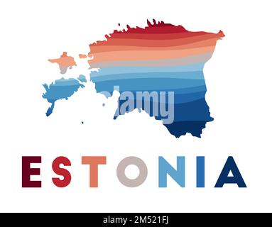 Estonia map. Map of the country with beautiful geometric waves in red blue colors. Vivid Estonia shape. Vector illustration. Stock Vector