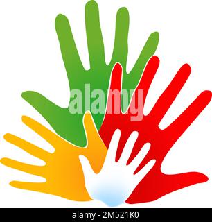 Human hands, Open Palms. International Community Concept Logotype Template. Friendship of Peoples from Multi-colored Hands on a white Background Stock Vector