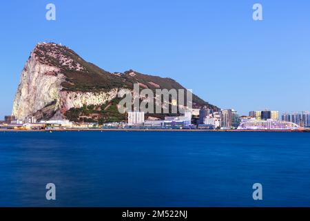 Gibraltar The Rock Mediterranean Sea copyspace copy space twilight blue hour overview travelling Stock Photo