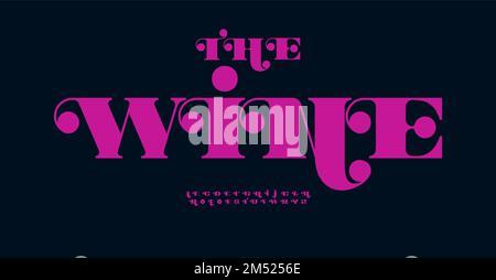 Flourish pink alphabet. Bold ornate serif font, fancy type for elegant restaurant logo, menu headline, wedding monogram, lettering, typography Stock Vector
