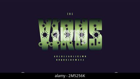 Cartoon green alphabet high bold font virus infographic typeset. Bacteria funny unusual type. Vector typographic design Stock Vector