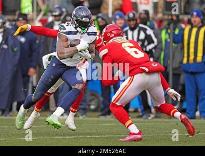 Kansas City Chiefs safety Bryan Cook passes the ball during NFL football  training camp Friday, Aug. 4, 2023, in St. Joseph, Mo. (AP Photo/Charlie  Riedel Stock Photo - Alamy