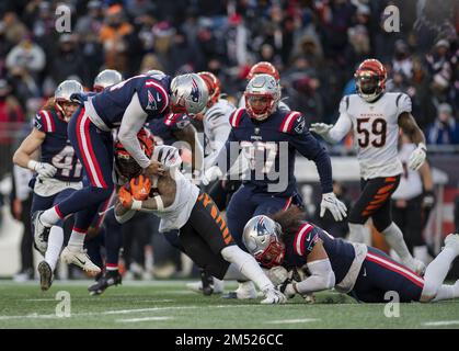 New England Patriots linebacker Jahlani Tavai (48) walks on the sidelines  during an NFL football game against the Miami Dolphins, Sunday, Jan. 9,  2022, in Miami Gardens, Fla. (AP Photo/Doug Murray Stock