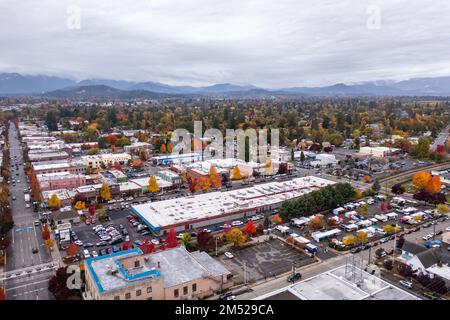 Businesses and stores along the Main Street in town.  Stock Photo